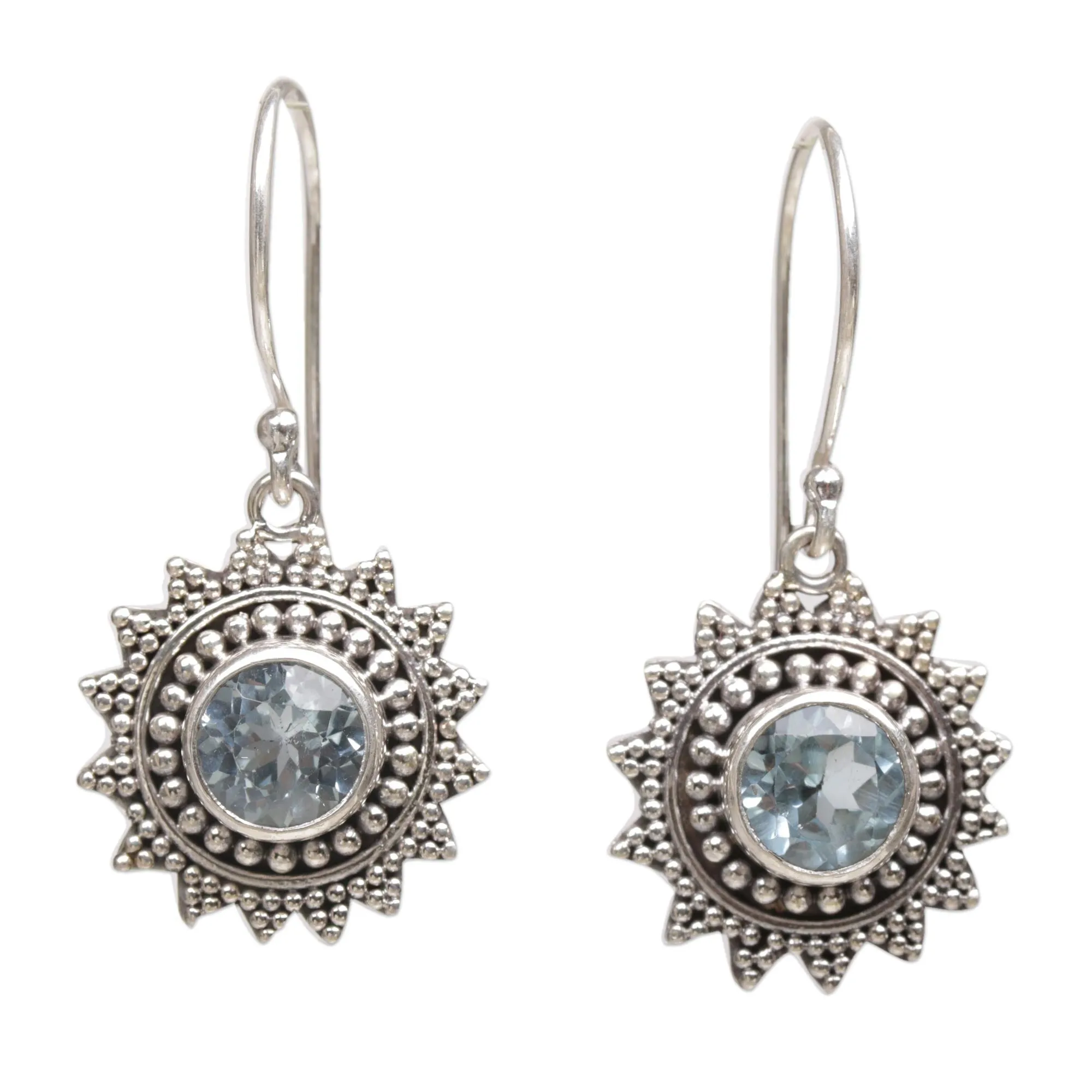 Hand Crafted Blue Topaz Sterling Silver Dangle Earrings - Blue Sunshine | NOVICA