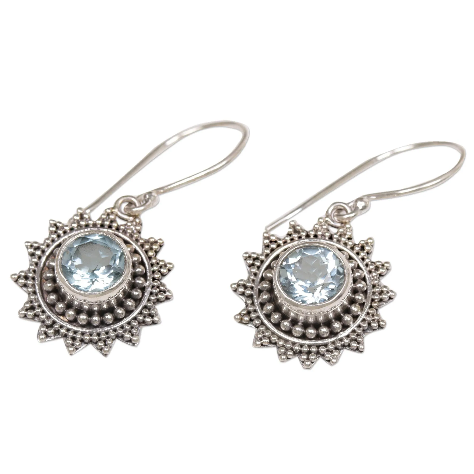 Hand Crafted Blue Topaz Sterling Silver Dangle Earrings - Blue Sunshine | NOVICA