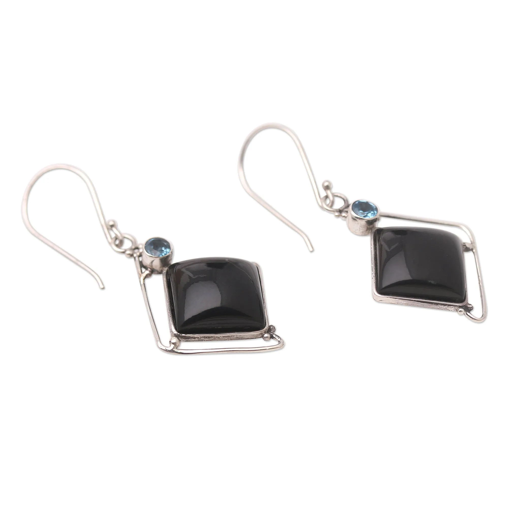 Handmade Blue Topaz Buffalo Horn Silver Dangle Earrings - Ice Storm | NOVICA