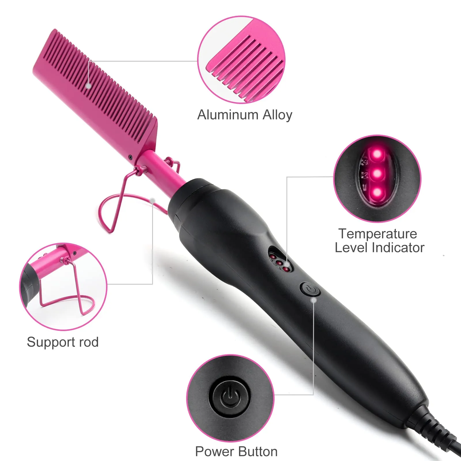 Homfu Electric Hot Comb Hair Straightener Ceramic Curling Anti Scald Press Comb