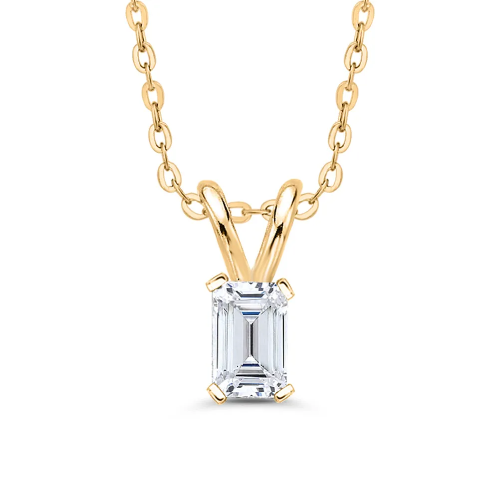 IGI Certified 1.11 ct. E - SI1 Emerald Cut Lab Grown Diamond Solitaire Pendant Necklace in 14K Gold