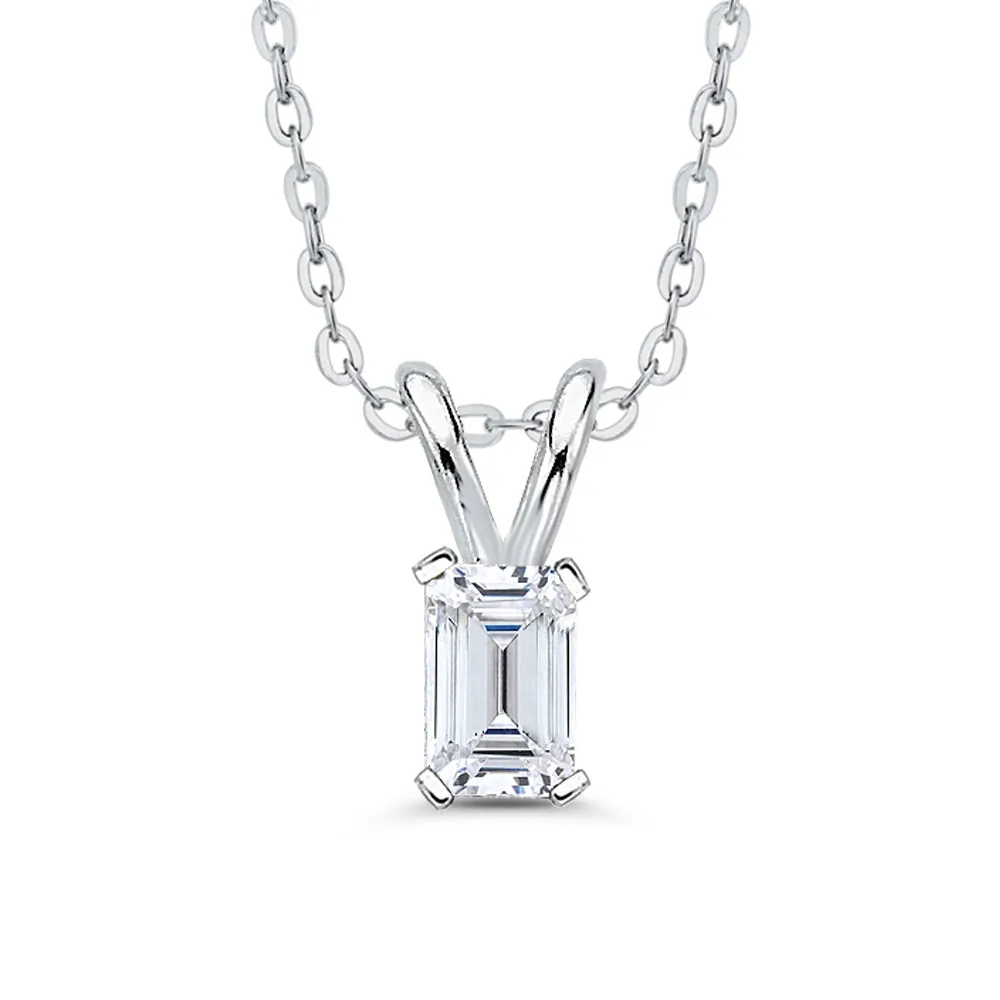 IGI Certified 1.11 ct. E - SI1 Emerald Cut Lab Grown Diamond Solitaire Pendant Necklace in 14K Gold