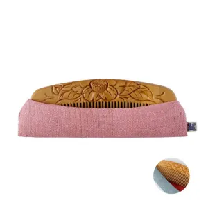 Japanese Tsuge (Boxwood) Comb with Hand Woven Linen Case - Camellia - ,  Handmade in Kyoto, Japan,  Japanese traditional hair comb