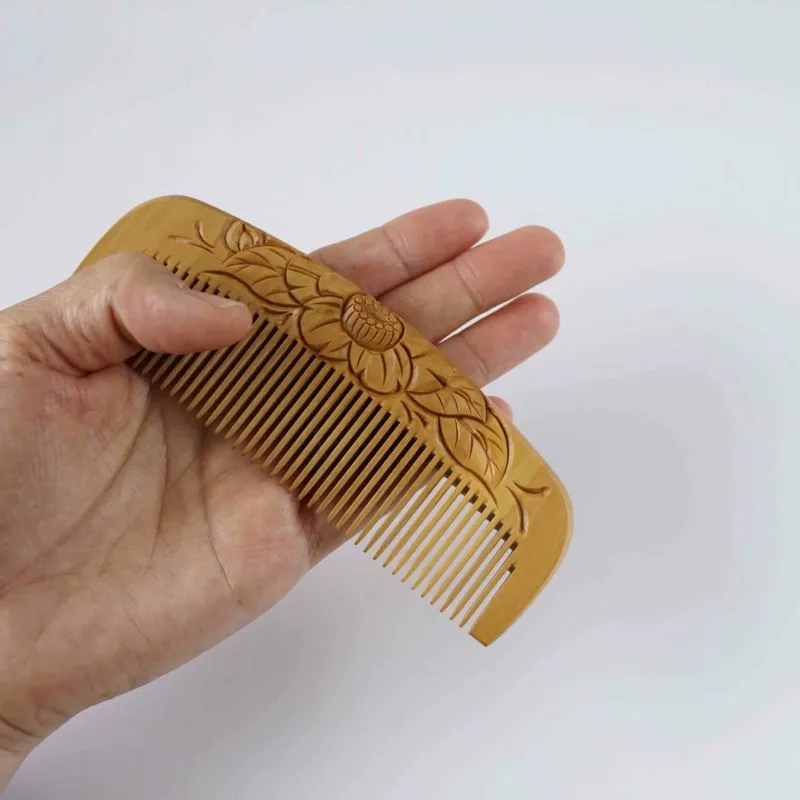 Japanese Tsuge (Boxwood) Comb with Hand Woven Linen Case - Camellia - ,  Handmade in Kyoto, Japan,  Japanese traditional hair comb