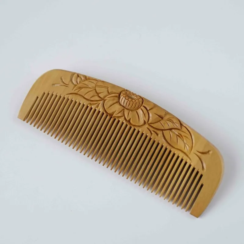 Japanese Tsuge (Boxwood) Comb with Hand Woven Linen Case - Camellia - ,  Handmade in Kyoto, Japan,  Japanese traditional hair comb