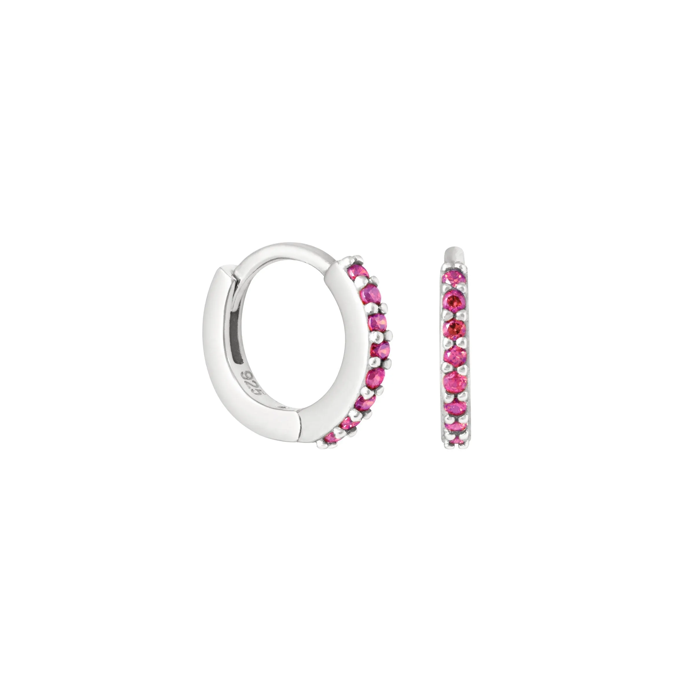 July Birthstone Huggies in Silver with Ruby CZ