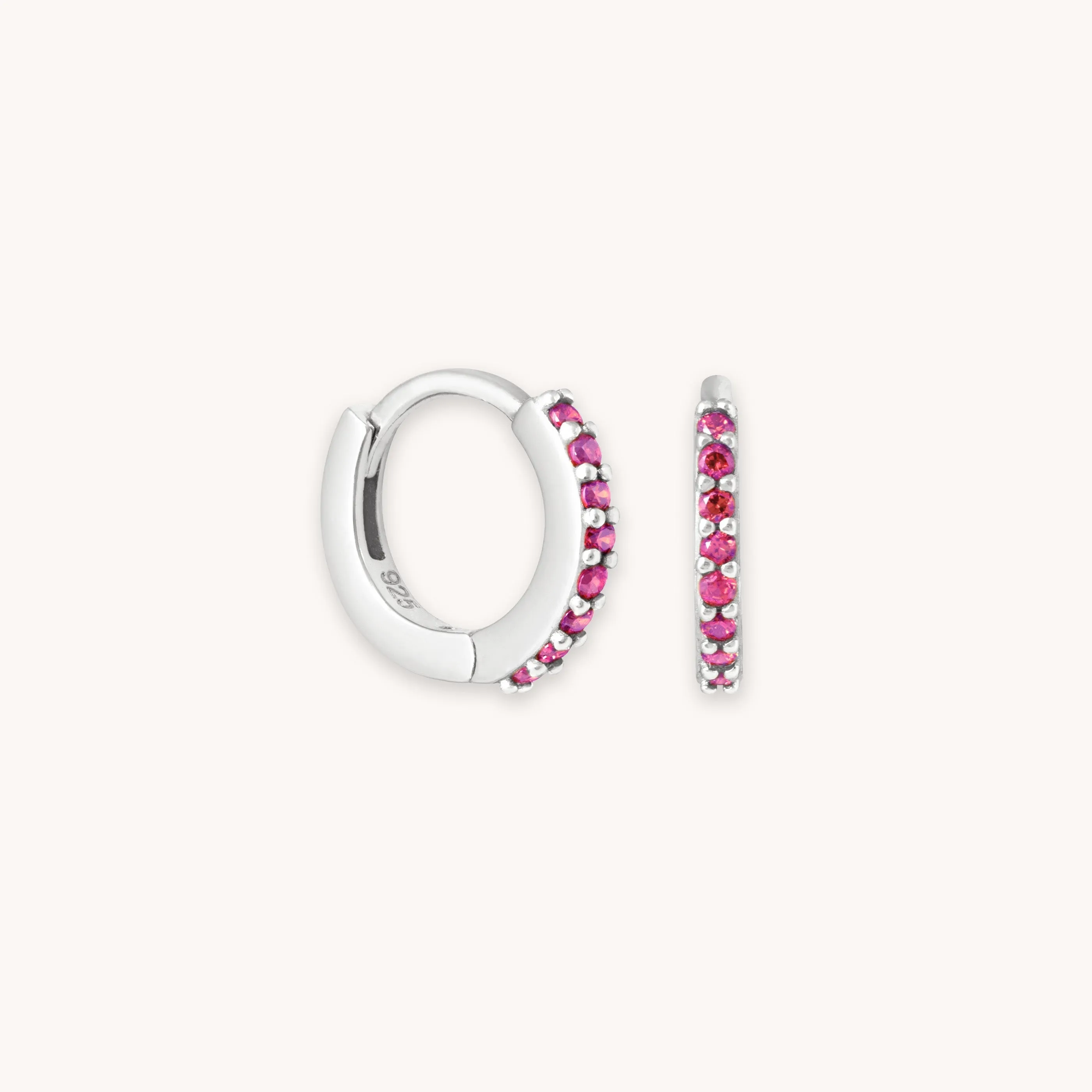 July Birthstone Huggies in Silver with Ruby CZ