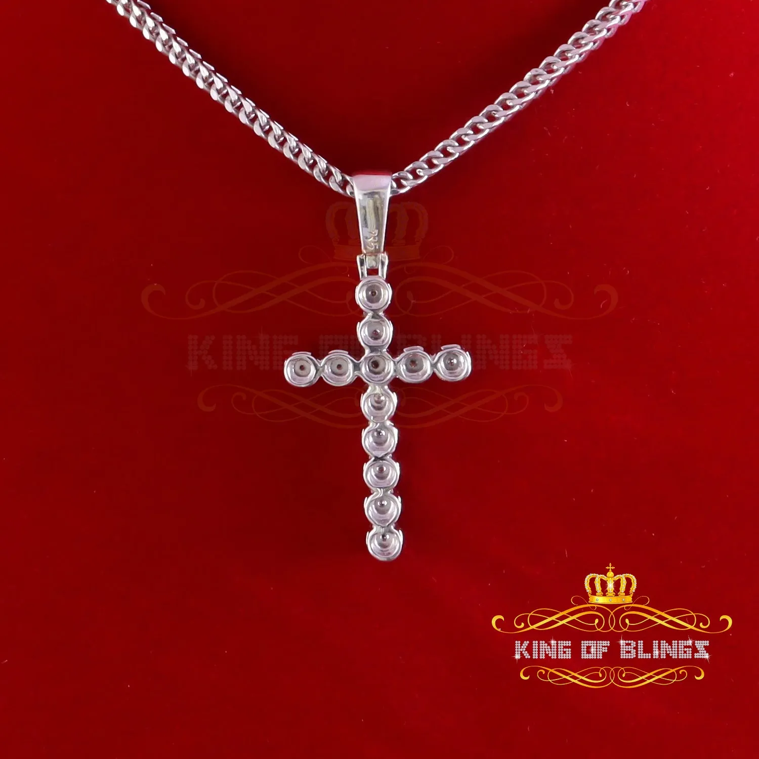 King Of Bling's 925 Sterling Silver 0.15CT Real Diamond Round with Cross White Necklace Pendant