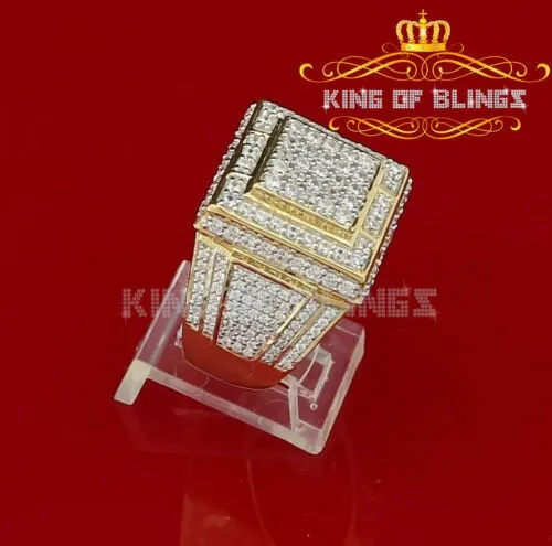 King Of Bling's 925 Yellow Silver 6.25ct Cubic Zirconia Men's Adjustable Ring SZ From 9 to 11