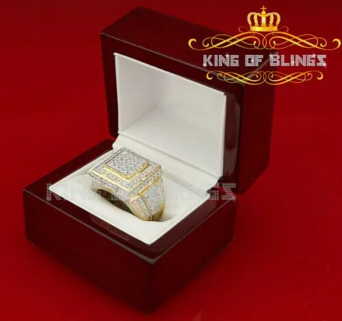 King Of Bling's 925 Yellow Silver 6.25ct Cubic Zirconia Men's Adjustable Ring SZ From 9 to 11