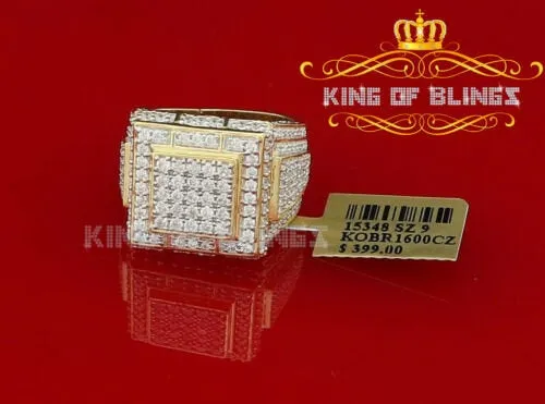 King Of Bling's 925 Yellow Silver 6.25ct Cubic Zirconia Men's Adjustable Ring SZ From 9 to 11