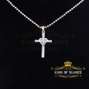 King Of Bling's White 925 Sterling Silver Cross with Heart Pendant with 0.22ct Cubic Zirconia