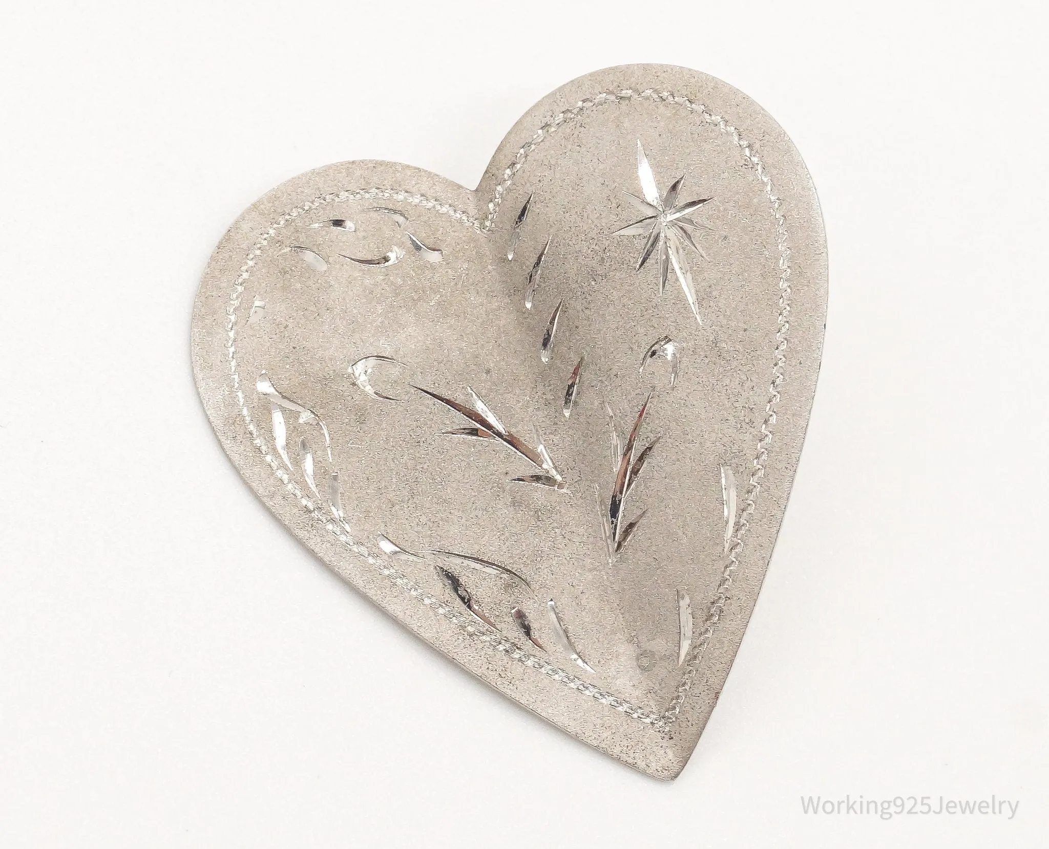 Large Antique Sterling Silver Heart Pendant