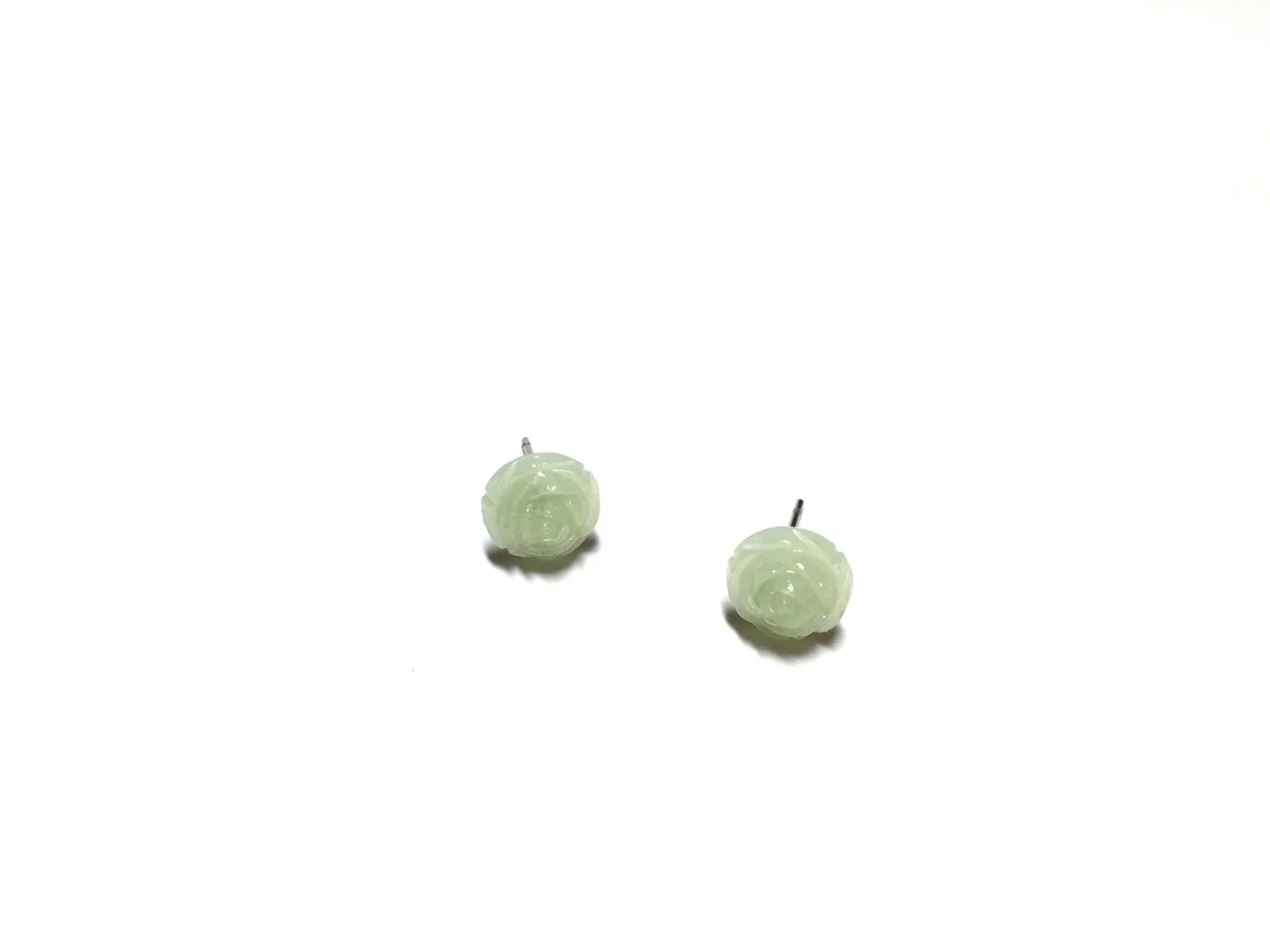 Light Green Opal Carved Rose Stud Earrings