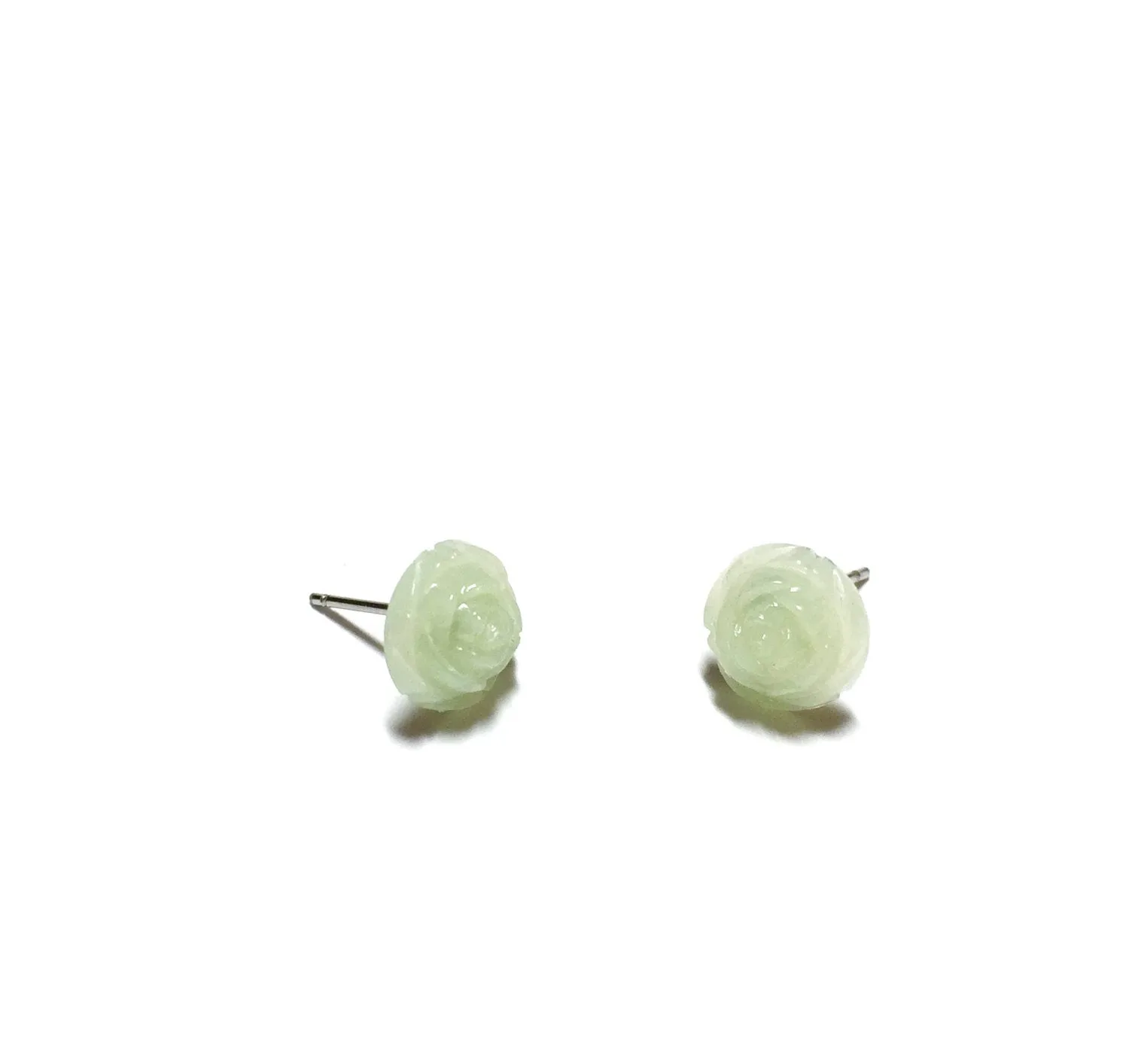 Light Green Opal Carved Rose Stud Earrings