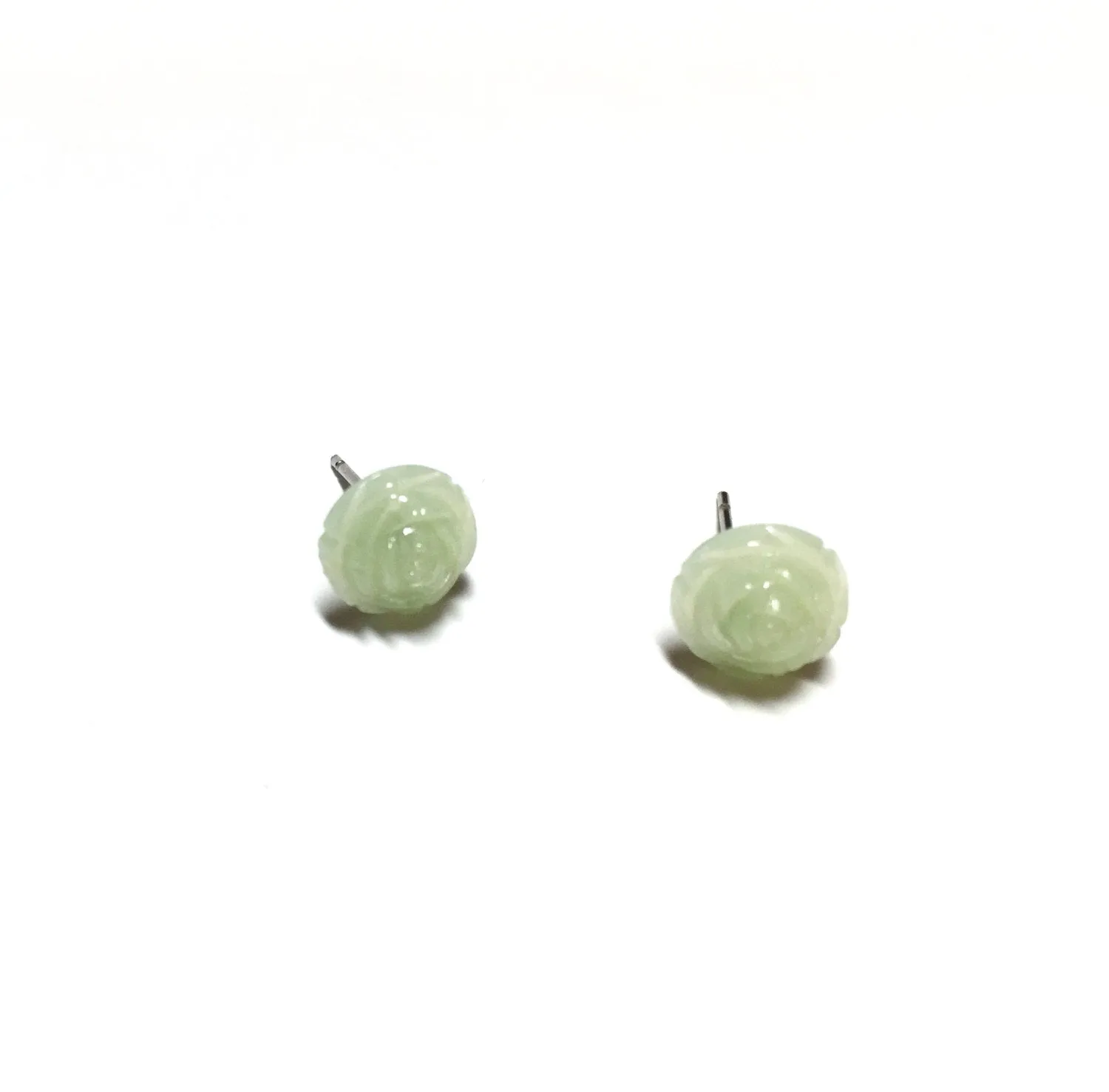 Light Green Opal Carved Rose Stud Earrings