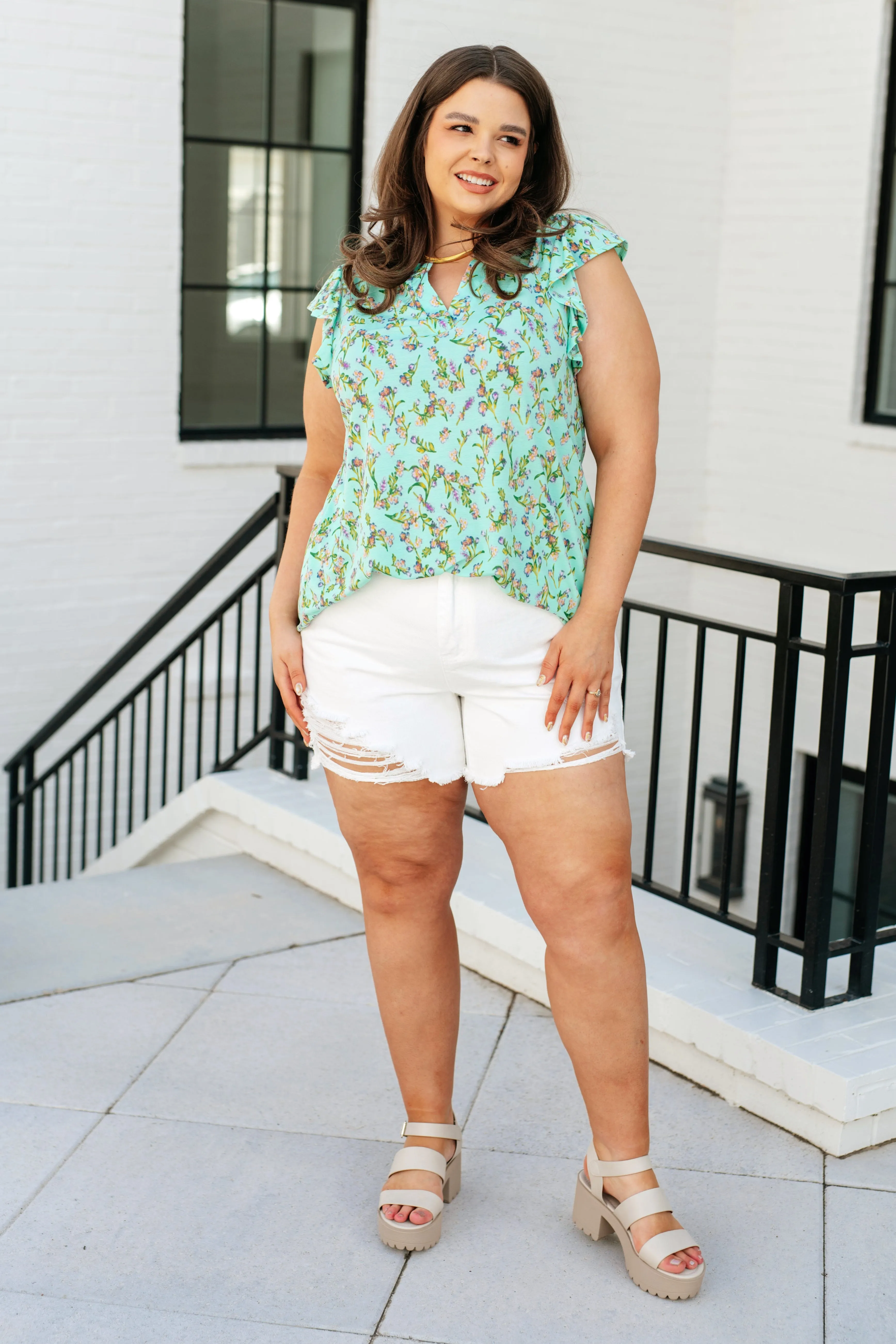 Lizzy Flutter Sleeve Top in Emerald English Rose