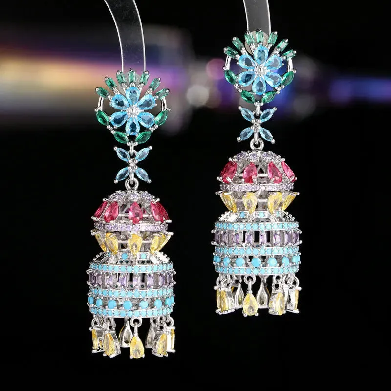 Luxury Cubic Zirconia Water Drop Wind Chime Earrings Woman Banquet Dress Jewely LYH068