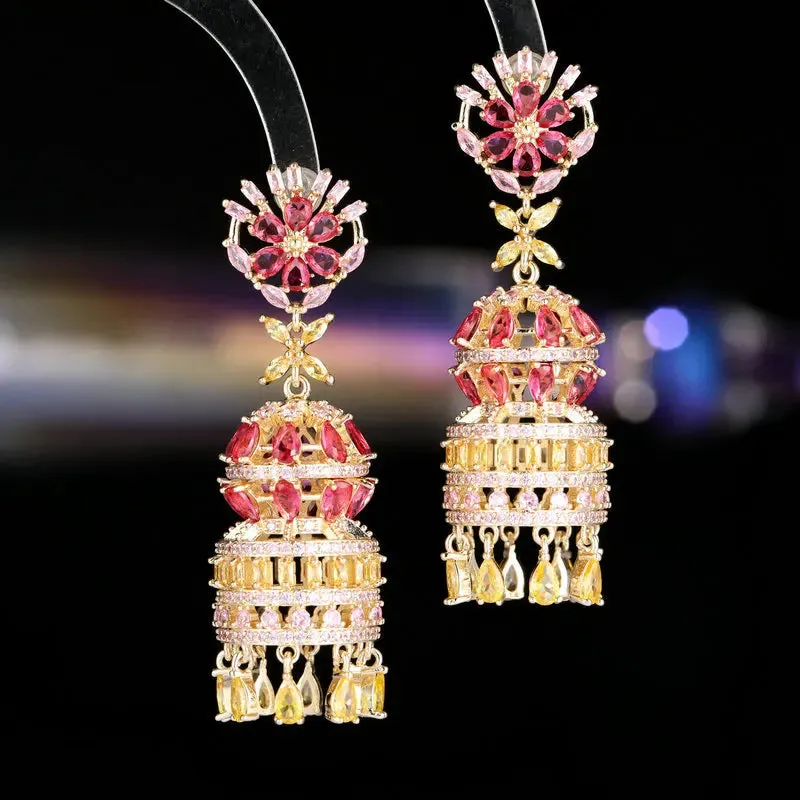 Luxury Cubic Zirconia Water Drop Wind Chime Earrings Woman Banquet Dress Jewely LYH068