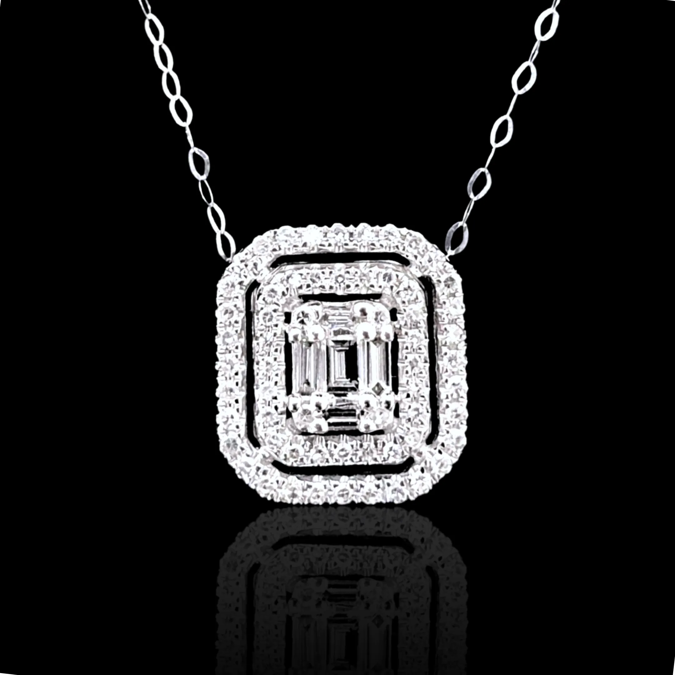 #LVNA2024 | Large Emerald Halo Diamond Necklace 16-18” 18kt White Gold Chain