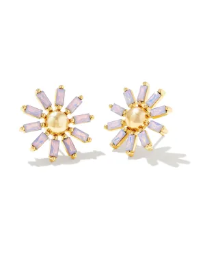 Madison Daisy Stud Earrings In Gold - Pink Opal Crystal