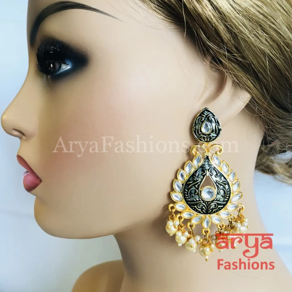 Mahi Meenakari Kundan Pearl Chandbali Earrings