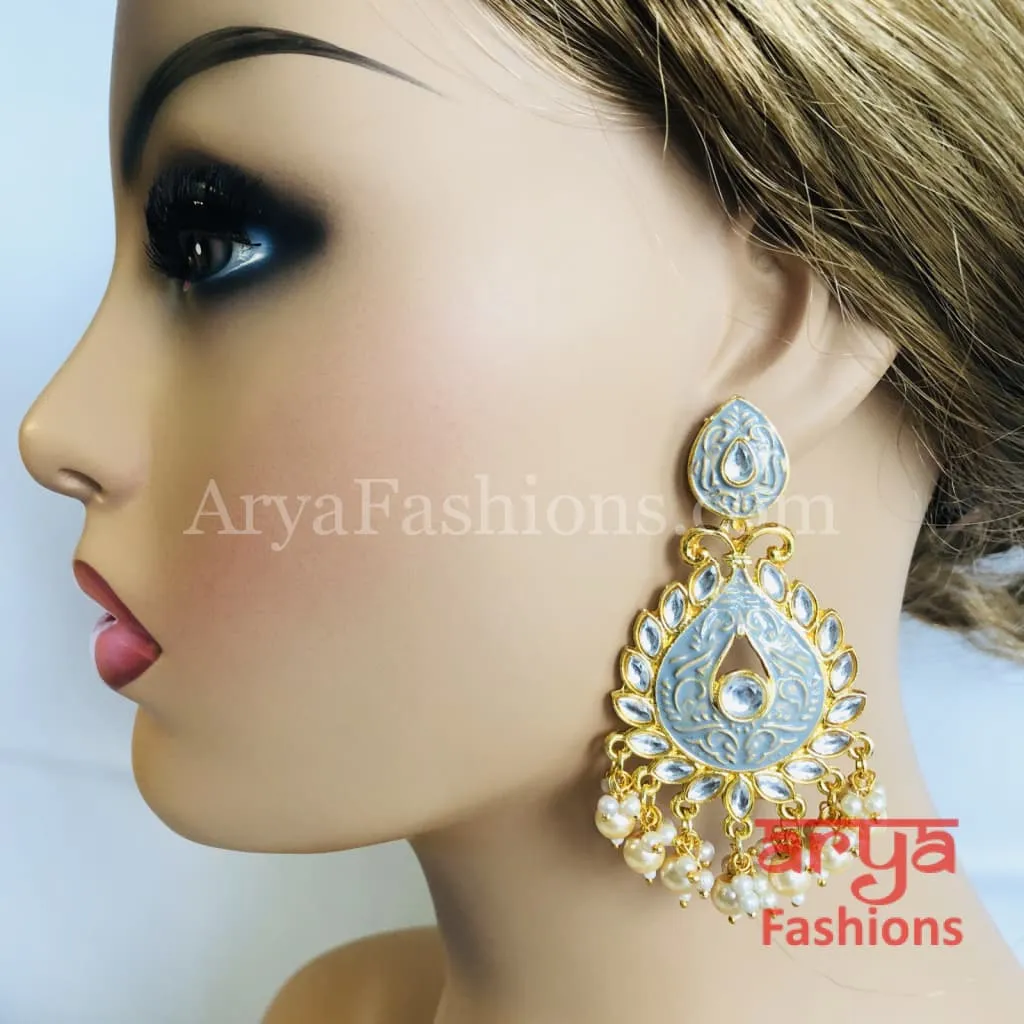 Mahi Meenakari Kundan Pearl Chandbali Earrings