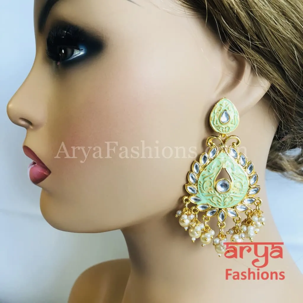 Mahi Meenakari Kundan Pearl Chandbali Earrings