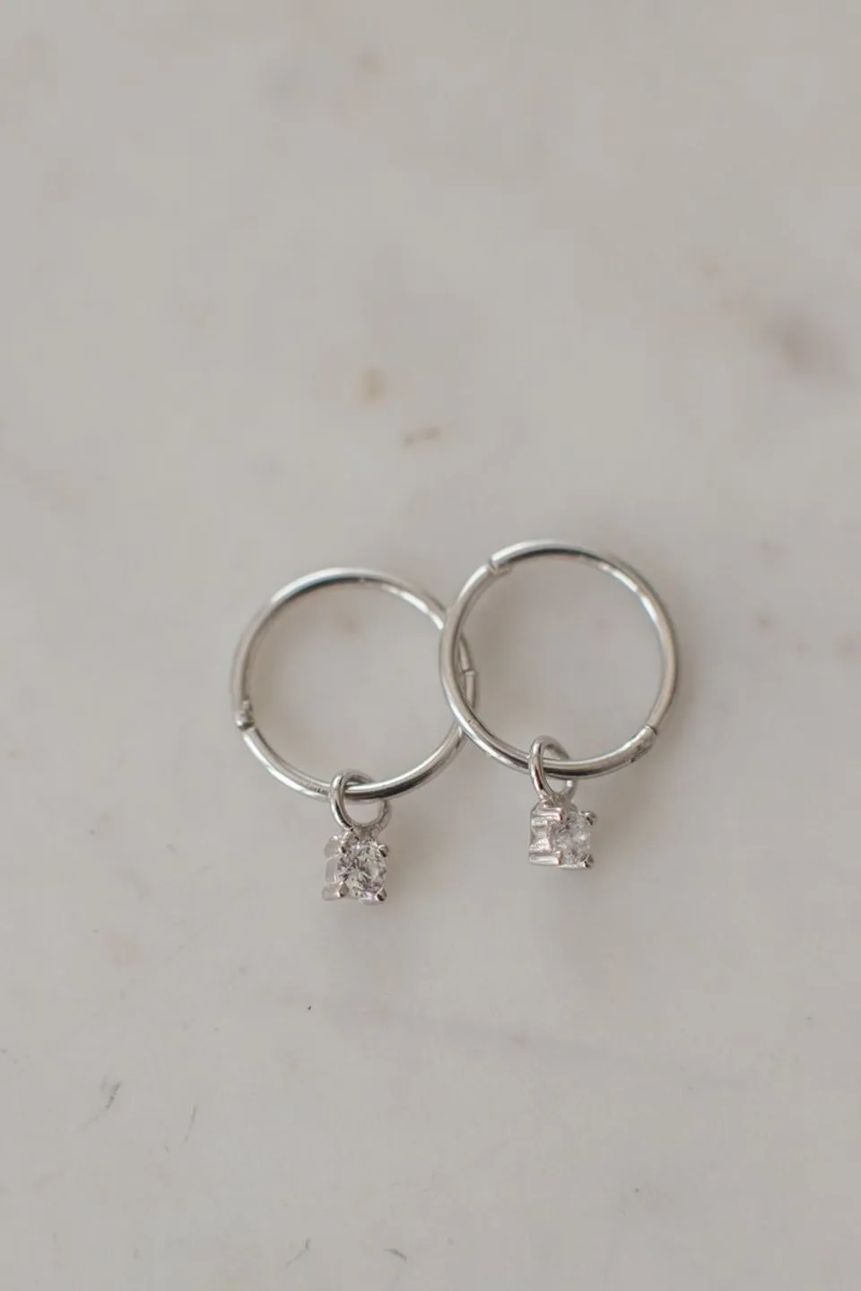 Mini Rock Sleeper Earrings Clear Silver