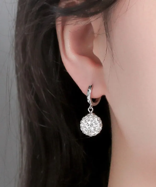 Modern Silk Silver Zircon Ball Drop Earrings LY7835