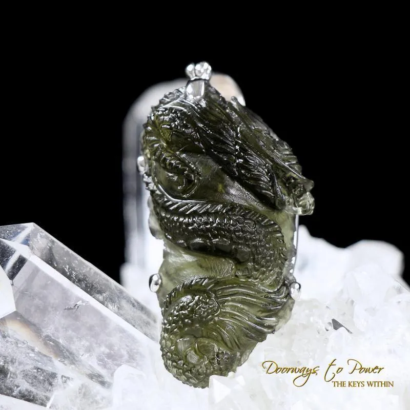 Moldavite Tektite Dragon Necklace Hand Carved 'Museum Quality'