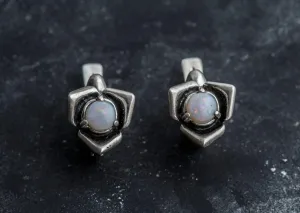 Opal Dainty Earrings - Flower Silver Studs - Rose Opal Earrings