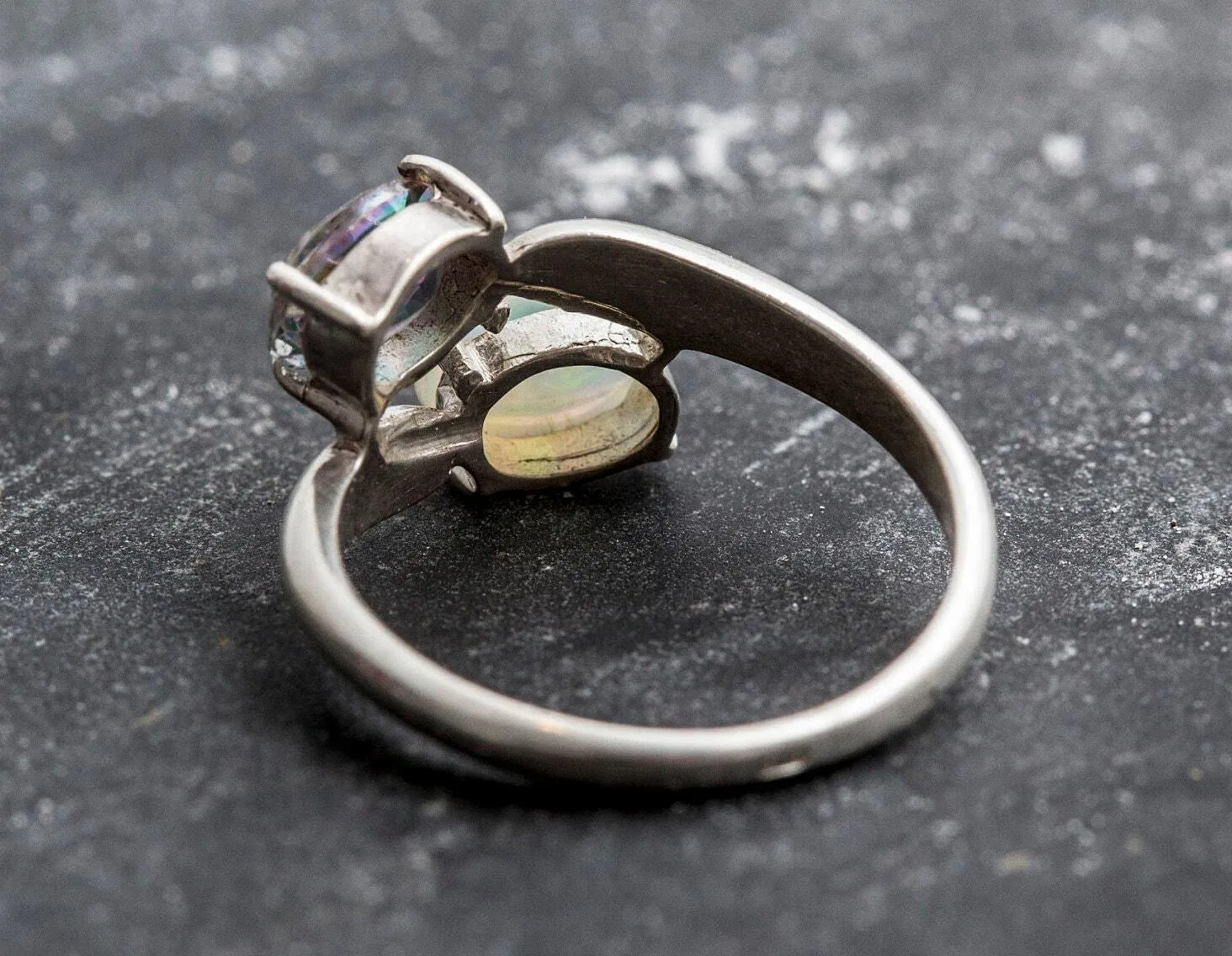 Opal Silver Ring - Two Stone Ring - Mystic Topaz Ring