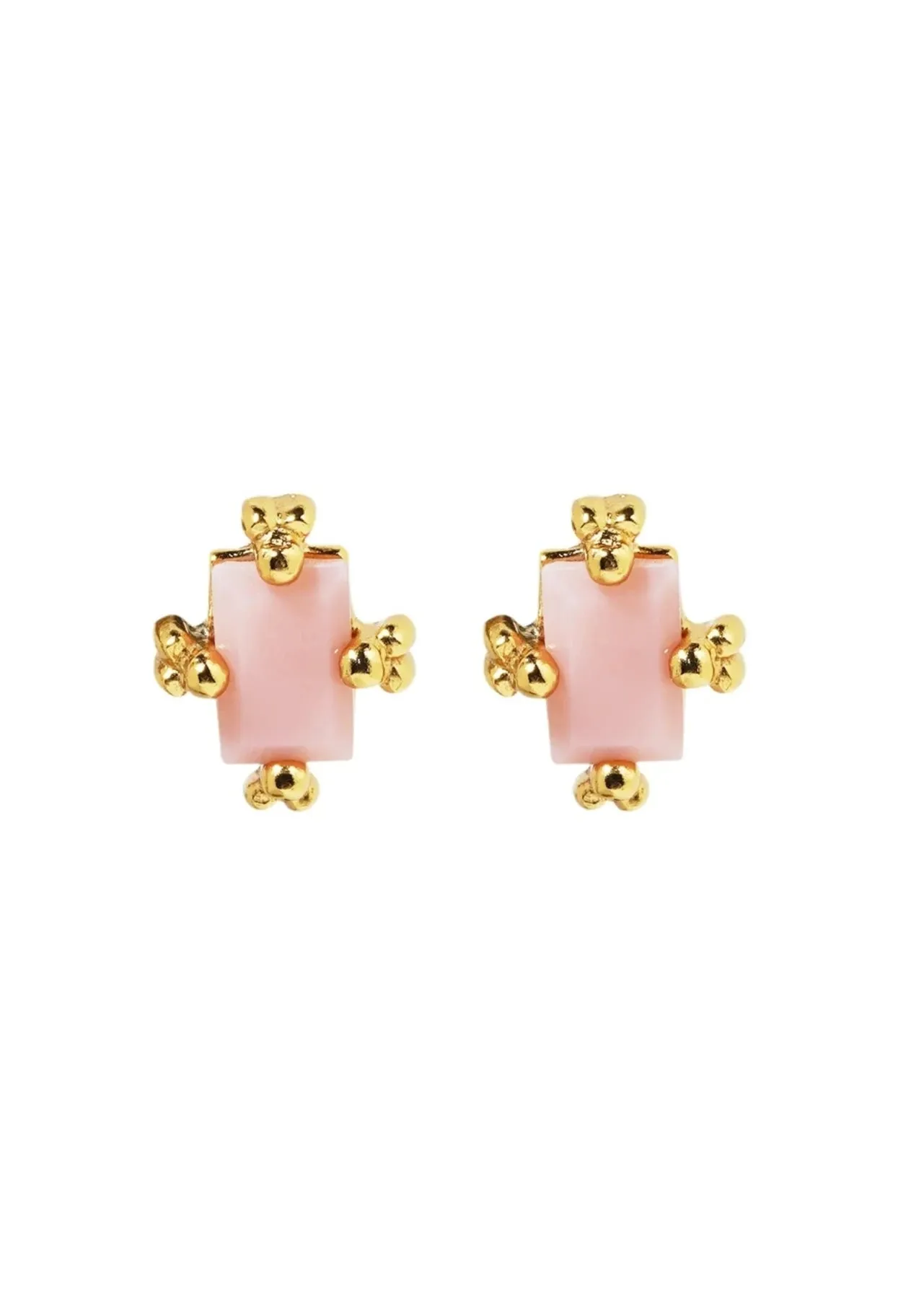 Organic Rectangle Pink Opal Stud Earring