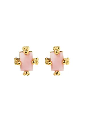 Organic Rectangle Pink Opal Stud Earring