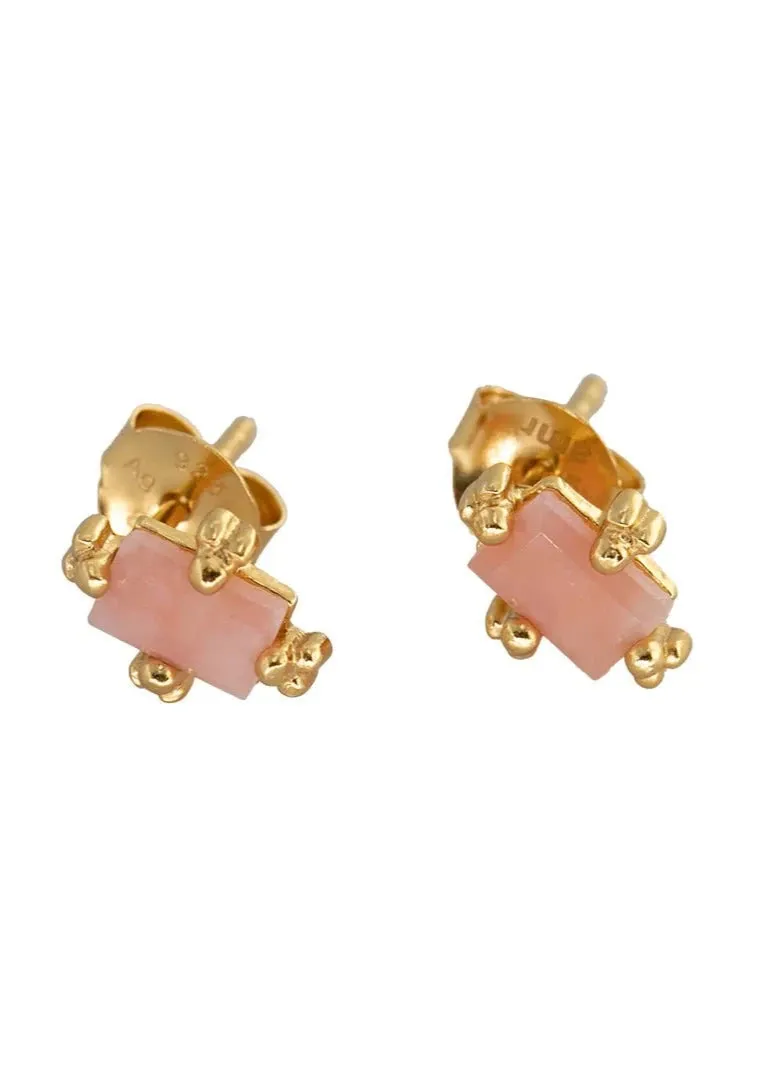 Organic Rectangle Pink Opal Stud Earring