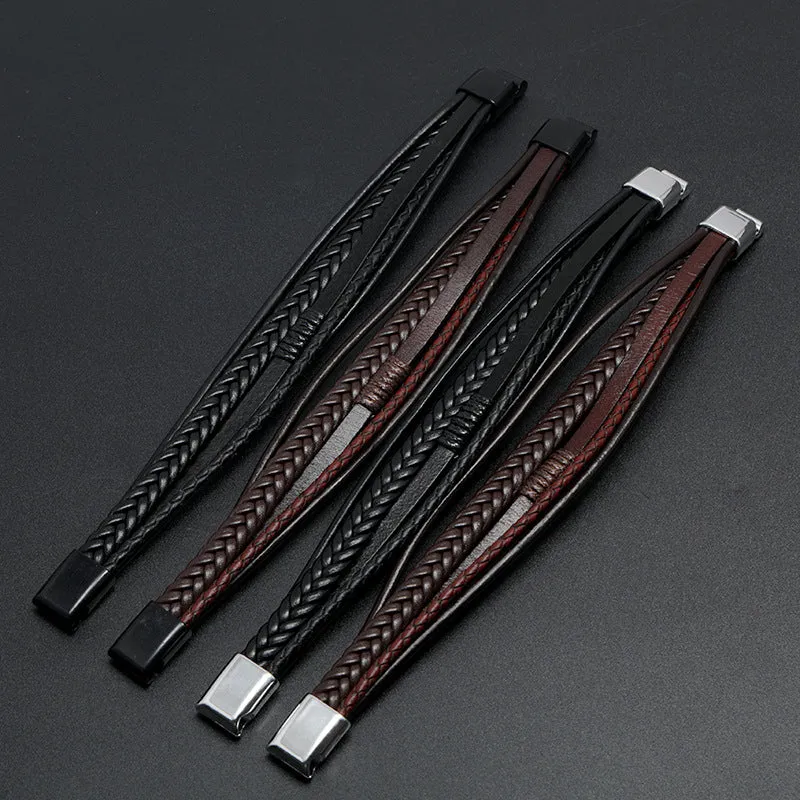 Ornament Simple Handmade Woven Multi-Layer Leather Bracelet European and American Fashion Popular Jewelry Men's Bracelet