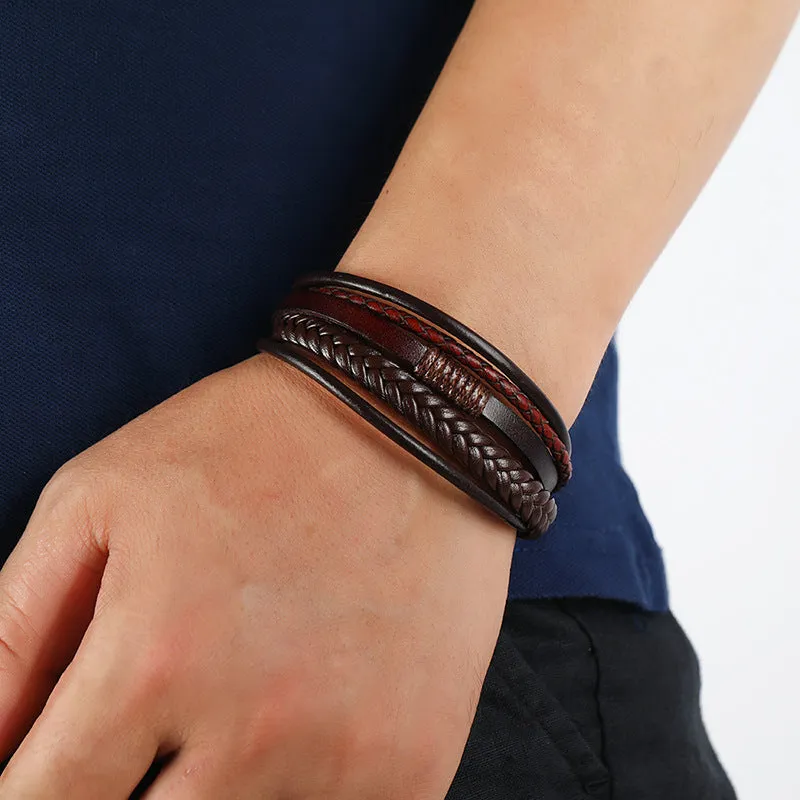 Ornament Simple Handmade Woven Multi-Layer Leather Bracelet European and American Fashion Popular Jewelry Men's Bracelet