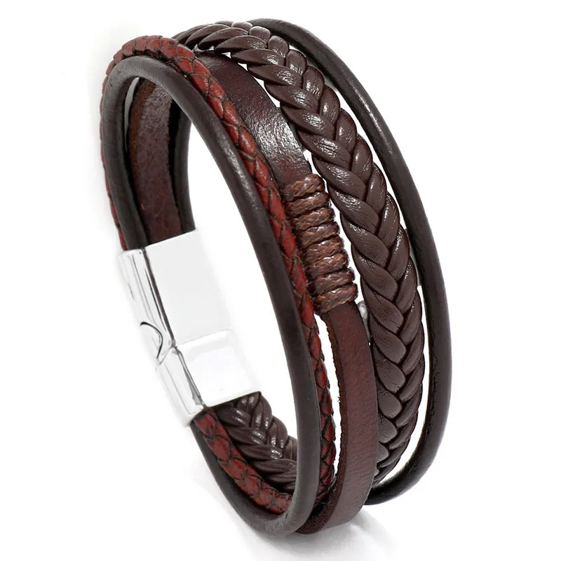 Ornament Simple Handmade Woven Multi-Layer Leather Bracelet European and American Fashion Popular Jewelry Men's Bracelet