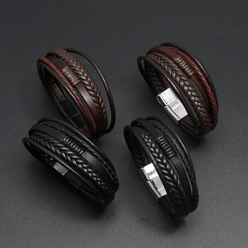 Ornament Simple Handmade Woven Multi-Layer Leather Bracelet European and American Fashion Popular Jewelry Men's Bracelet