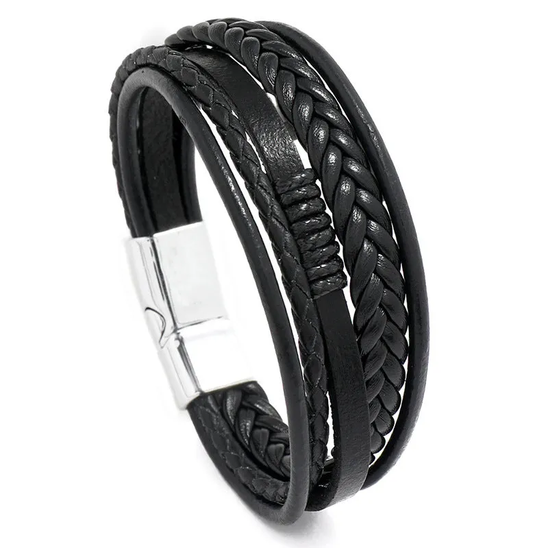 Ornament Simple Handmade Woven Multi-Layer Leather Bracelet European and American Fashion Popular Jewelry Men's Bracelet