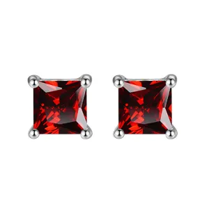 Paris Jewelry 14k White Gold Push Back Princess Created Ruby Sapphire Stud Earrings 4mm