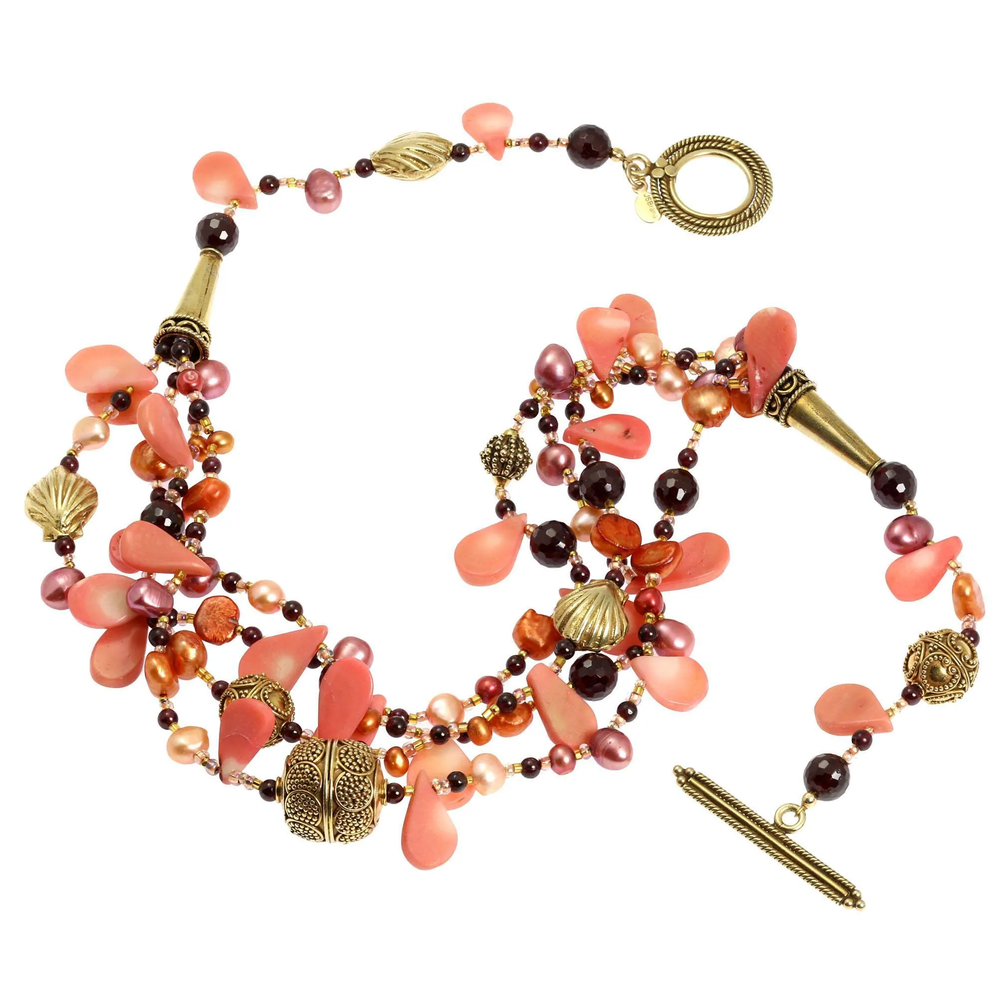 Pink Coral Garnet Beaded Gemstone Necklace