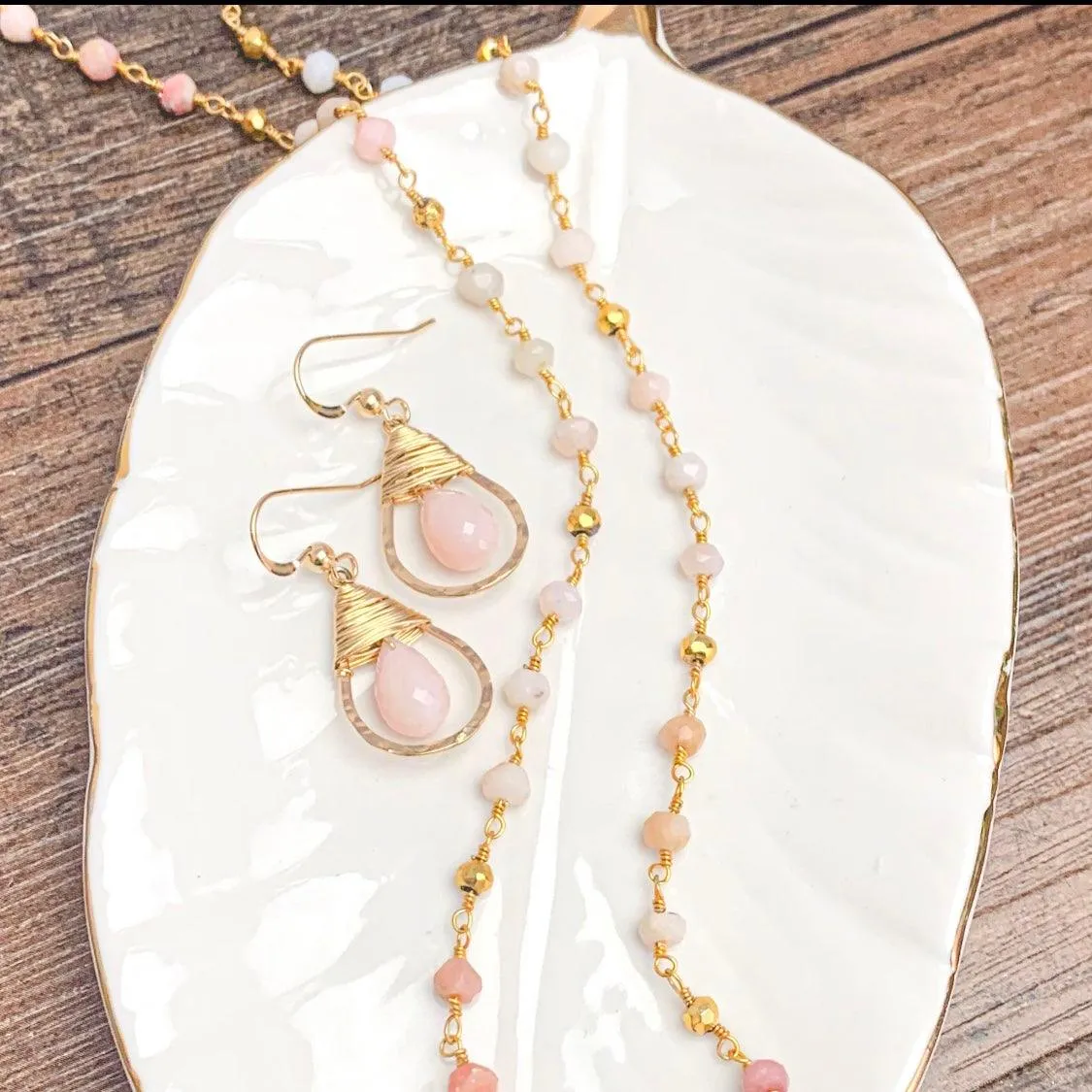 Pink Opal with Pavé Diamonds and Pearls jewelry