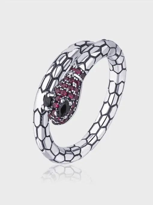 Pink Snake Ring Diamond CZ .925 Sterling Silver Adjustable Rings