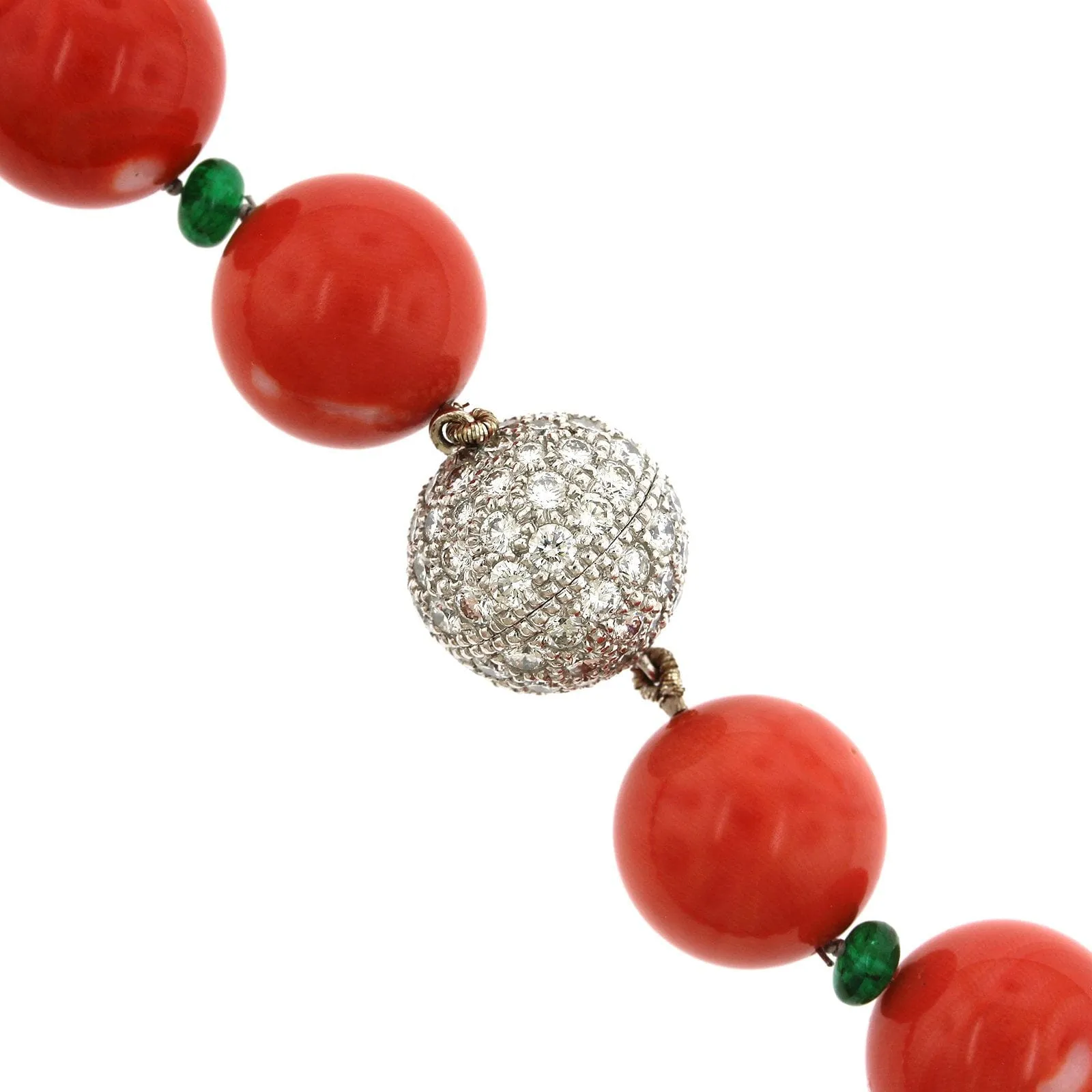 Platinum Coral with Emerald and Diamond Bead Necklace