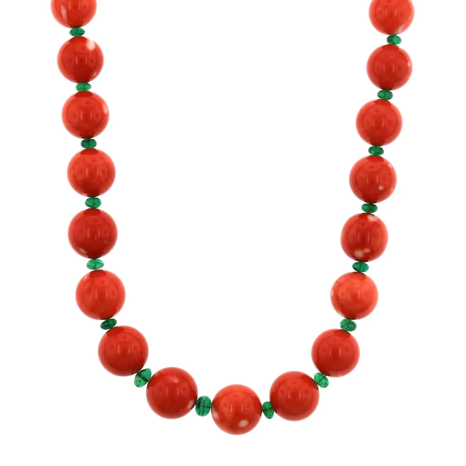 Platinum Coral with Emerald and Diamond Bead Necklace