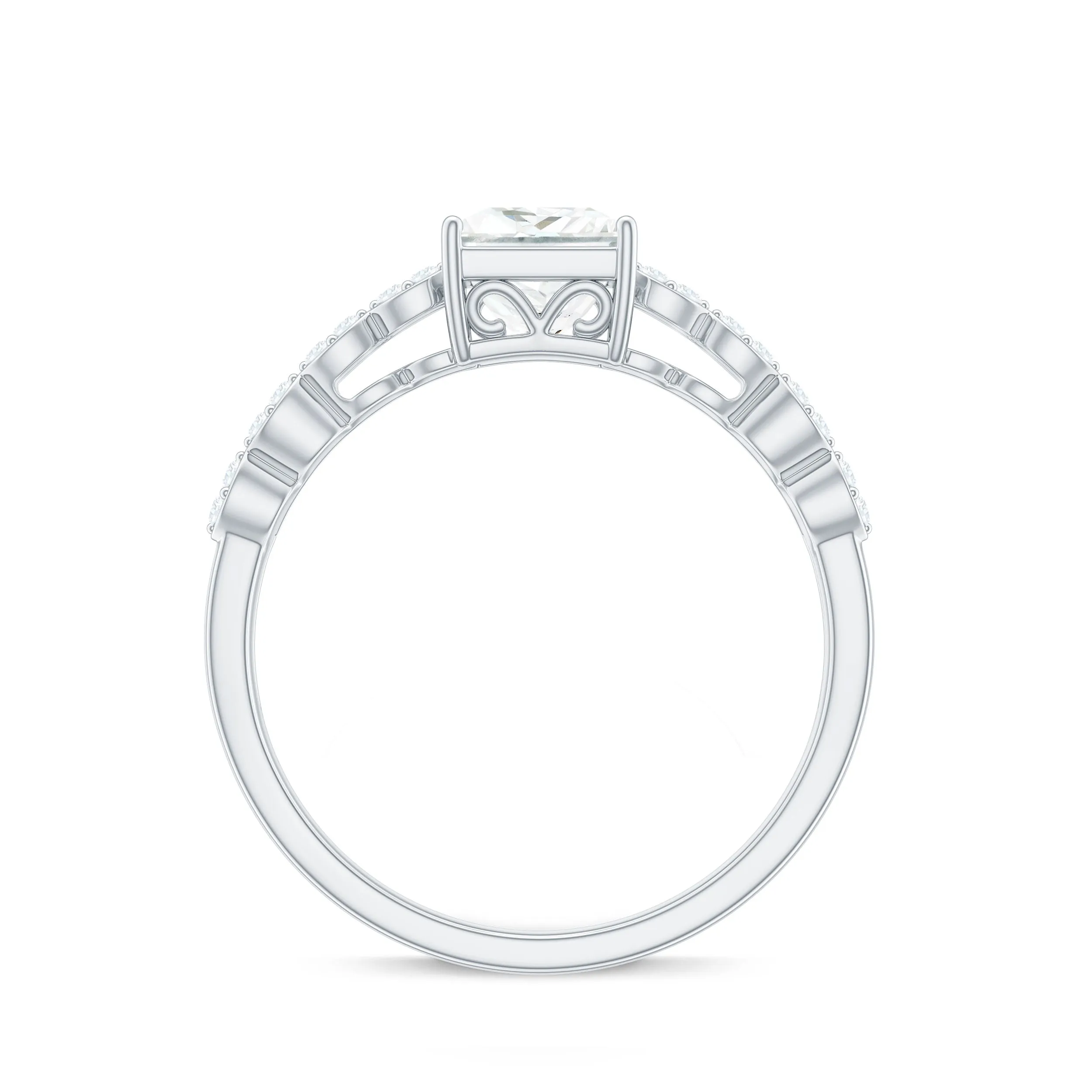 Princess Cut Zircon Double Band Engagement Ring with Side Stones