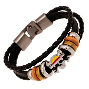 Punk Braided Leather Bracelet Simple Multi-Layer Ghost Head a Pair of Buckles Bracelet