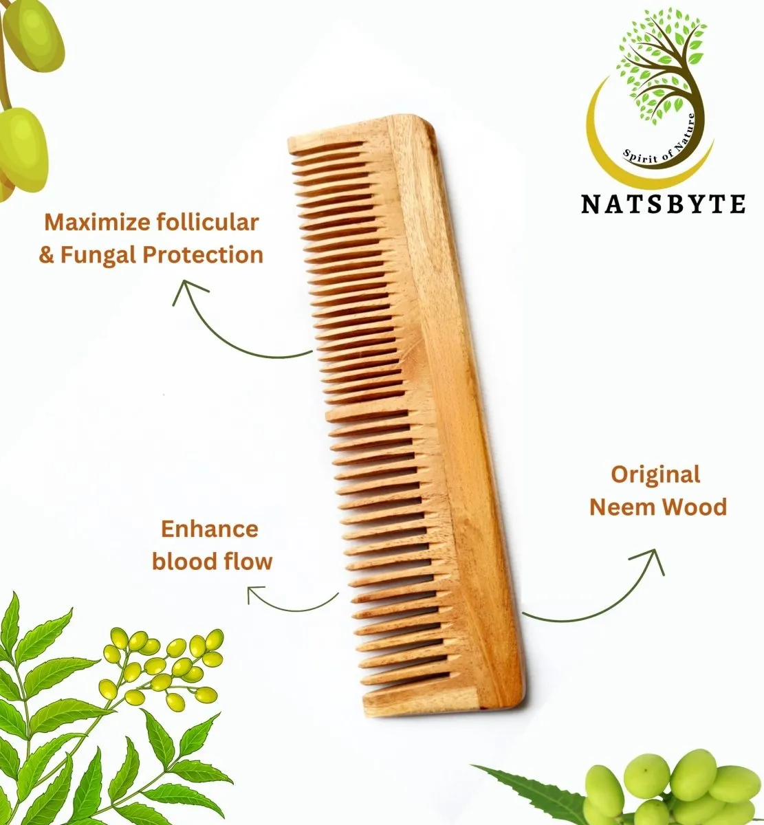 Pure Kacchi Neem Wood Comb Pack Combo -01 (Pack of 2)